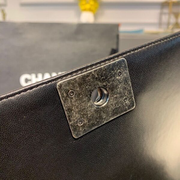 Chanel Quilted Boy Bag 25cm Lambskin Leather Antique Silver Hardware Fall/Winter Act 1 Collection Black - Image 13