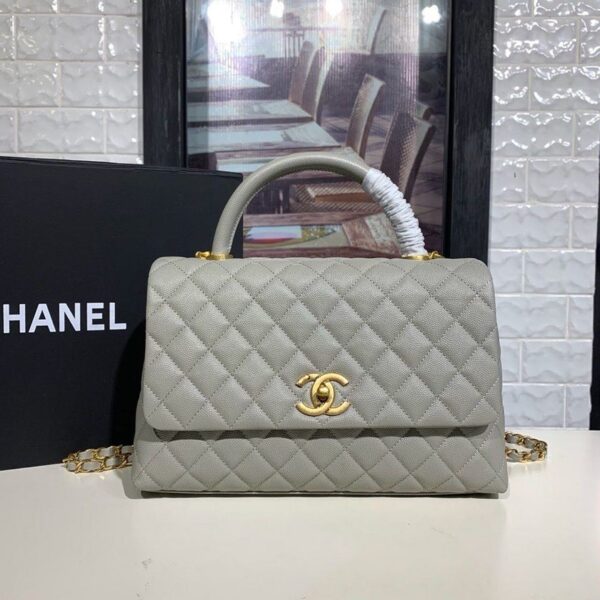 Chanel Coco Handle Quilted Bag 30cm Caviar Leather Gold Hardware Spring/Summer Act 1 Collection, Grey - Image 2