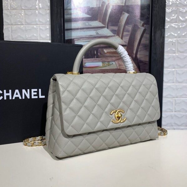 Chanel Coco Handle Quilted Bag 30cm Caviar Leather Gold Hardware Spring/Summer Act 1 Collection, Grey - Image 5
