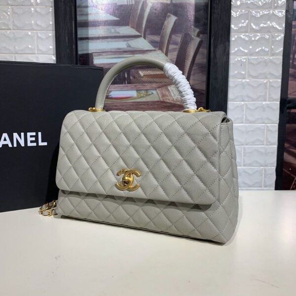 Chanel Coco Handle Quilted Bag 30cm Caviar Leather Gold Hardware Spring/Summer Act 1 Collection, Grey - Image 8
