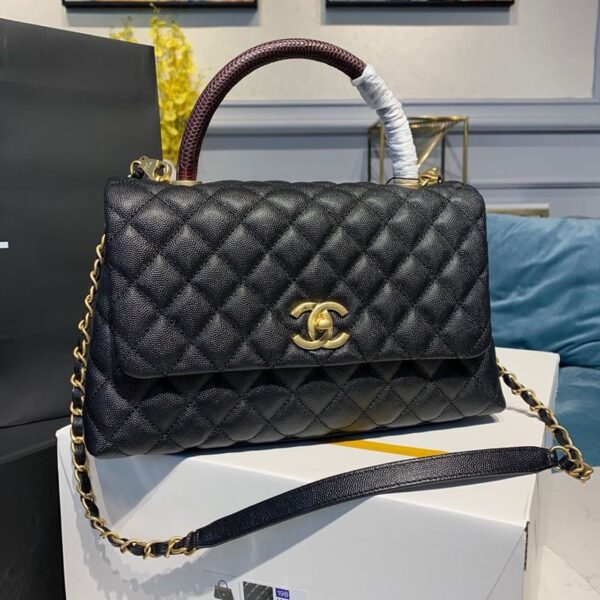 Chanel Coco Handle Quilted Lizard Handle Bag 30cm Caviar Leather Gold Hardware Spring/Summer Act 1 Collection, Black - Image 2