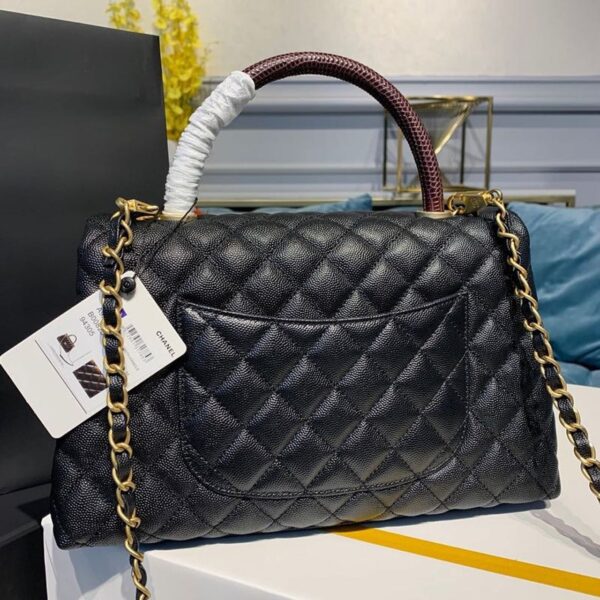 Chanel Coco Handle Quilted Lizard Handle Bag 30cm Caviar Leather Gold Hardware Spring/Summer Act 1 Collection, Black - Image 3