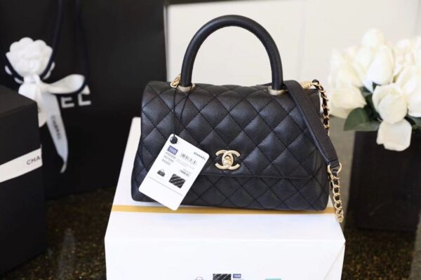Chanel Coco Handle Quilted Lizard Handle Bag 24cm Caviar Leather Gold Hardware Spring/Summer Act 1 Collection, Black/Red - Image 2
