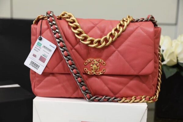 Chanel 19 Flap Bag 26cm Goatskin Leather Spring/Summer Act 1 Collection, Rose Pink - Image 4