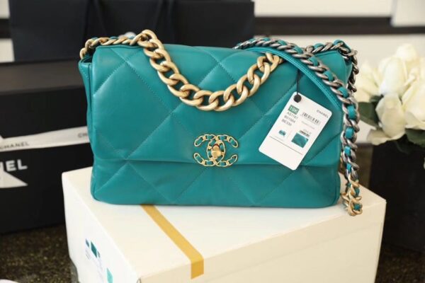 Chanel 19 Flap Bag 26cm Goatskin Leather Spring/Summer Act 1 Collection, Teal - Image 3