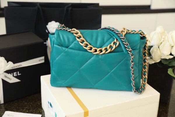 Chanel 19 Flap Bag 26cm Goatskin Leather Spring/Summer Act 1 Collection, Teal - Image 7
