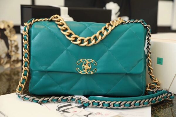 Chanel 19 Flap Bag 26cm Goatskin Leather Spring/Summer Act 1 Collection, Teal - Image 2