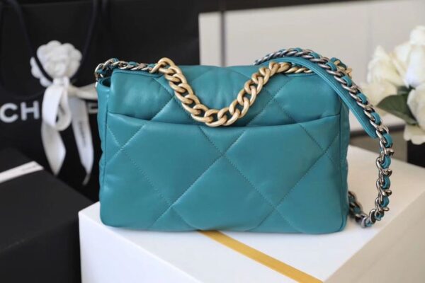 Chanel 19 Flap Bag 26cm Goatskin Leather Spring/Summer Act 1 Collection, Teal - Image 14