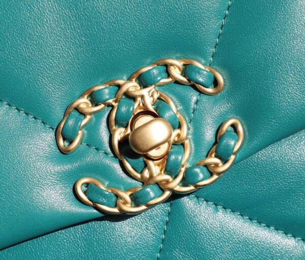 Chanel 19 Flap Bag 26cm Goatskin Leather Spring/Summer Act 1 Collection, Teal - Image 15