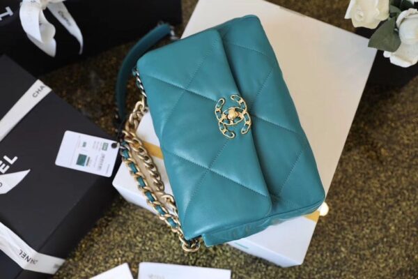 Chanel 19 Flap Bag 26cm Goatskin Leather Spring/Summer Act 1 Collection, Teal - Image 19
