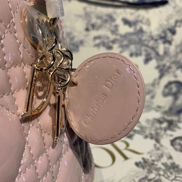 Christian Dior Mini Lady Dior Bag 18cm with Chain Gold Hardware Patent Leather Spring/Summer Collection, Light Pink - Image 5