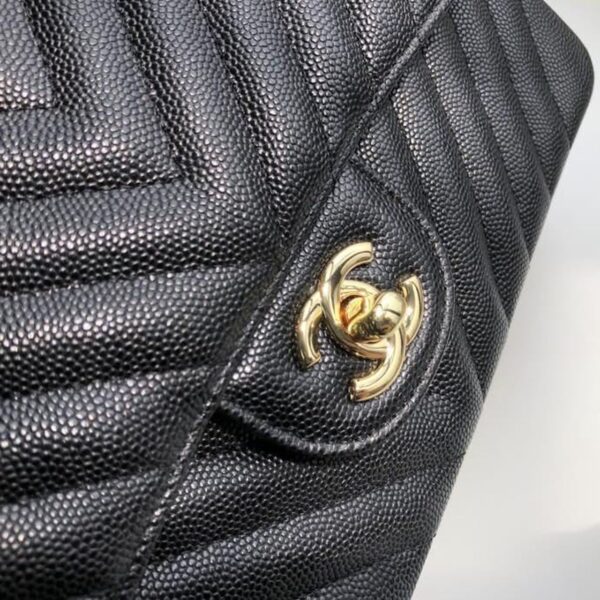 Chanel Chevron Classic Flap Bag 25cm Gold Hardware Caviar Leather Spring/Summer Collection Black - Image 7