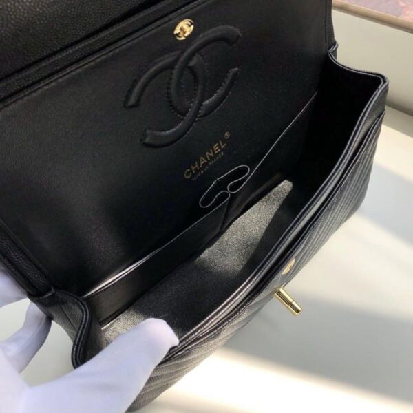 Chanel Chevron Classic Flap Bag 25cm Gold Hardware Caviar Leather Spring/Summer Collection Black - Image 5
