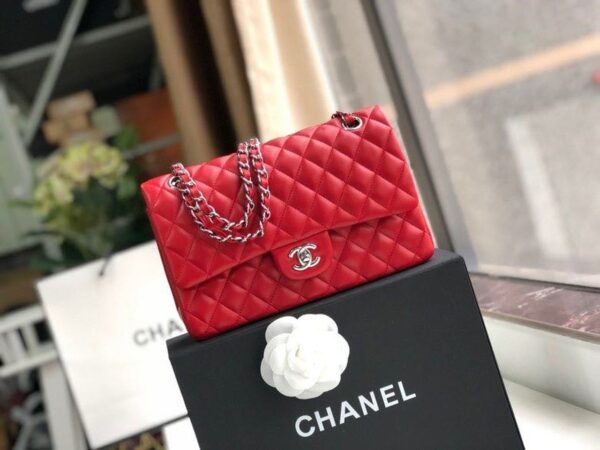 Chanel Classic Flap Bag 25cm Silver Hardware Lambskin Leather Spring/Summer Collection Red - Image 2