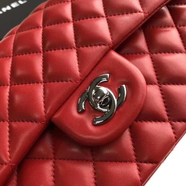 Chanel Classic Flap Bag 25cm Silver Hardware Lambskin Leather Spring/Summer Collection Red - Image 5