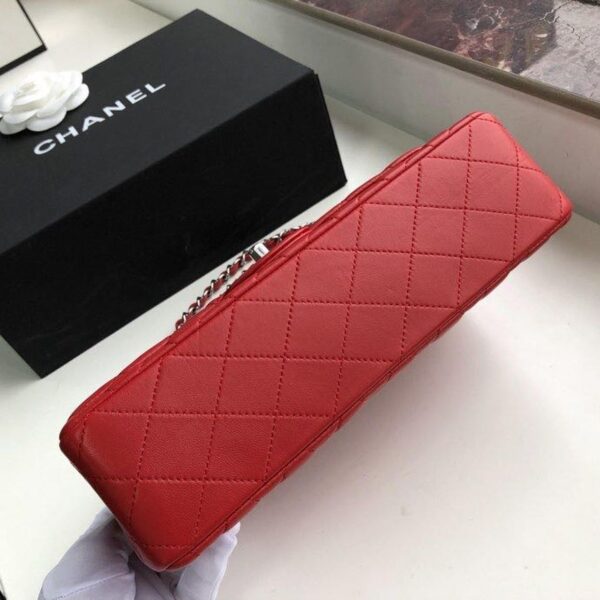 Chanel Classic Flap Bag 25cm Silver Hardware Lambskin Leather Spring/Summer Collection Red - Image 7