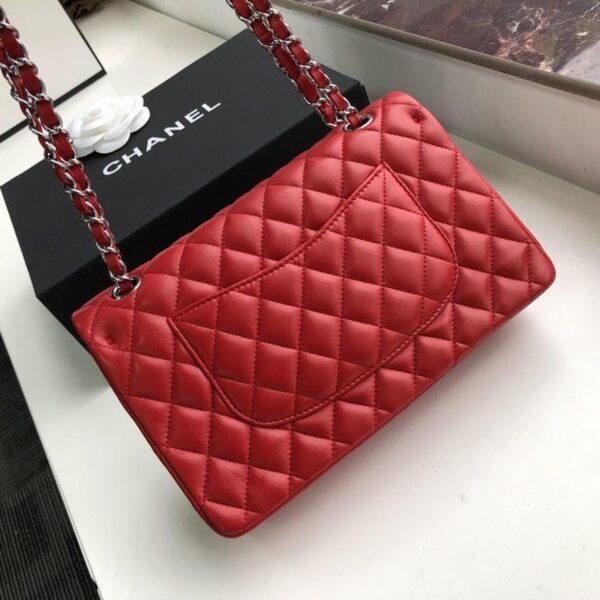 Chanel Classic Flap Bag 25cm Silver Hardware Lambskin Leather Spring/Summer Collection Red - Image 6