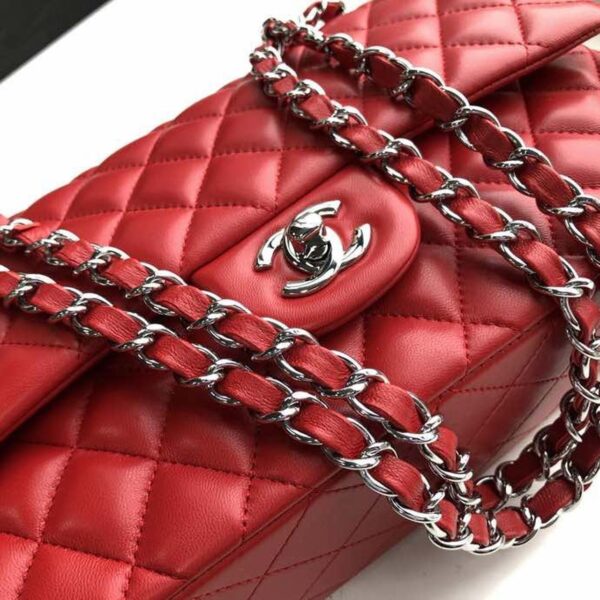 Chanel Classic Flap Bag 25cm Silver Hardware Lambskin Leather Spring/Summer Collection Red - Image 10