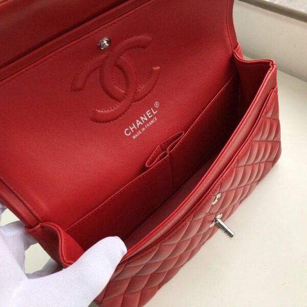 Chanel Classic Flap Bag 25cm Silver Hardware Lambskin Leather Spring/Summer Collection Red - Image 8