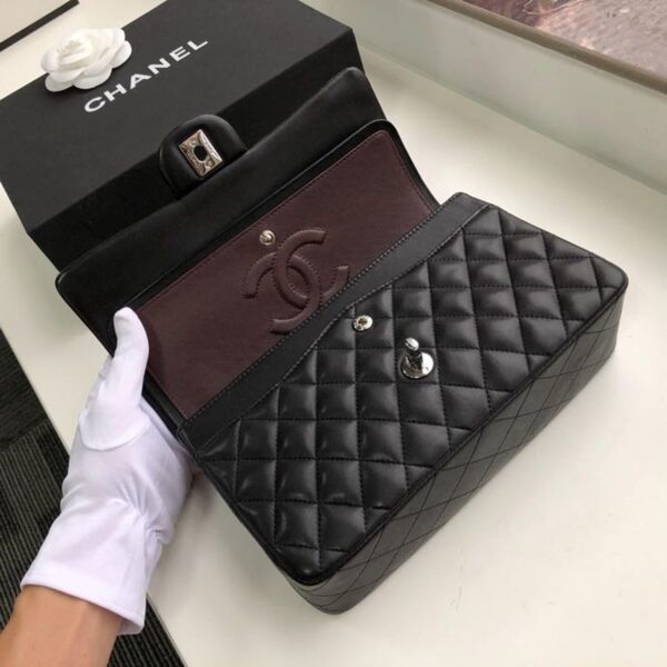 Chanel Classic Flap Bag 25cm Silver Hardware Lambskin Leather Spring/Summer Collection Black - Image 8