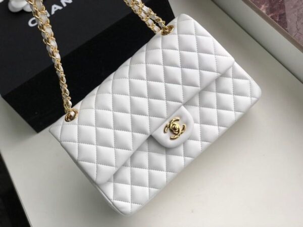 Chanel Classic Flap Bag 25cm Gold Hardware Lambskin Leather Spring/Summer Collection White - Image 3