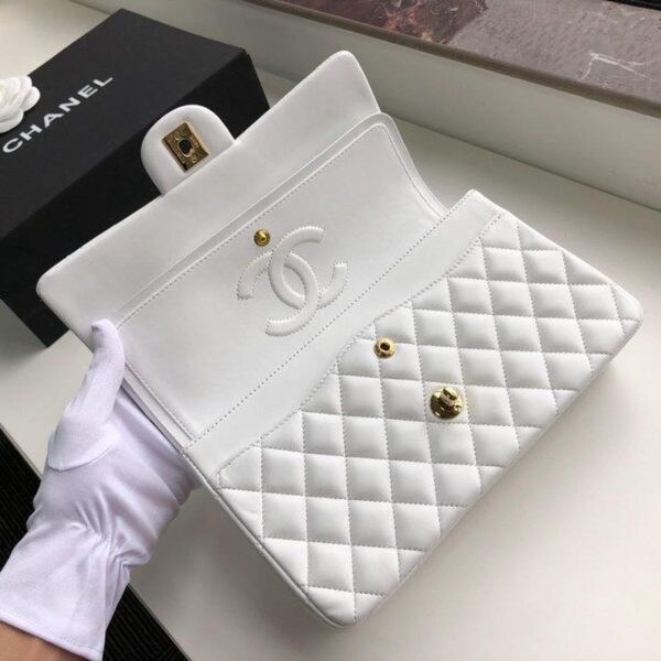 Chanel Classic Flap Bag 25cm Gold Hardware Lambskin Leather Spring/Summer Collection White - Image 9