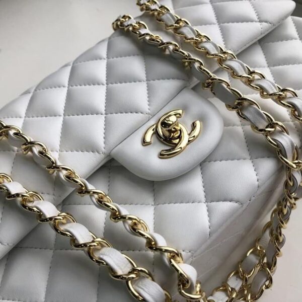 Chanel Classic Flap Bag 25cm Gold Hardware Lambskin Leather Spring/Summer Collection White - Image 6