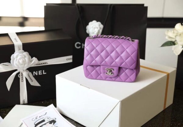 Chanel Classic Mini Flap Bag Silver Hardware Caviar Leather Spring/Summer Collection Purple - Image 2