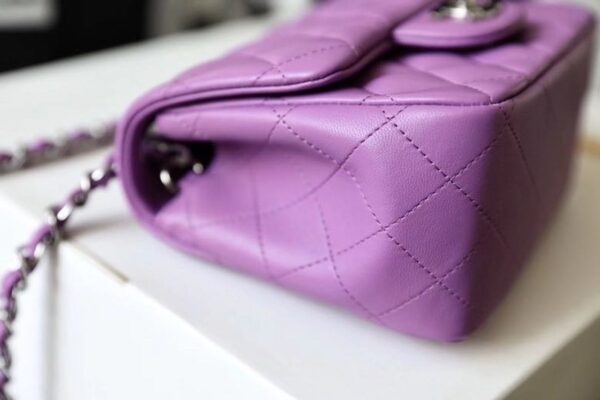 Chanel Classic Mini Flap Bag Silver Hardware Caviar Leather Spring/Summer Collection Purple - Image 5