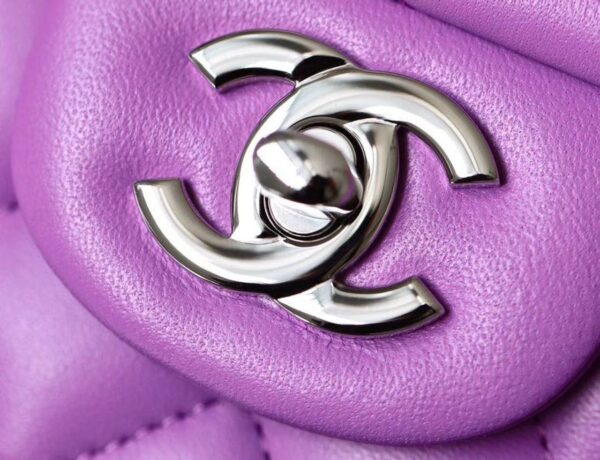 Chanel Classic Mini Flap Bag Silver Hardware Caviar Leather Spring/Summer Collection Purple - Image 10