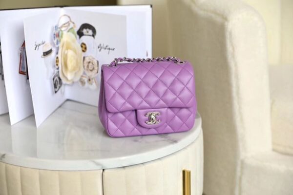 Chanel Classic Mini Flap Bag Silver Hardware Caviar Leather Spring/Summer Collection Purple - Image 3