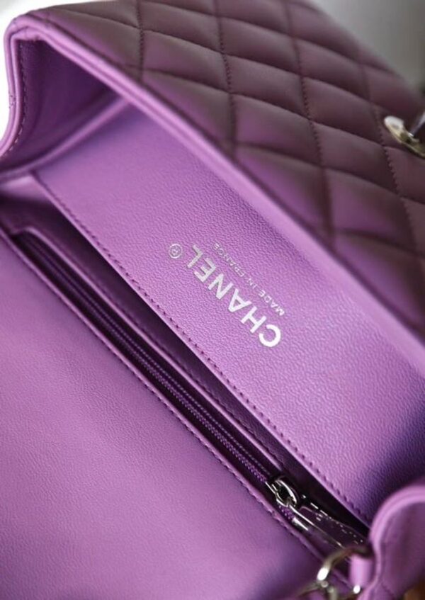 Chanel Classic Mini Flap Bag Silver Hardware Caviar Leather Spring/Summer Collection Purple - Image 7