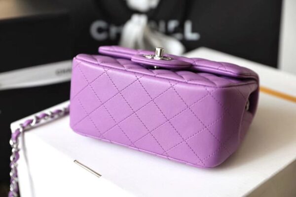 Chanel Classic Mini Flap Bag Silver Hardware Caviar Leather Spring/Summer Collection Purple - Image 8