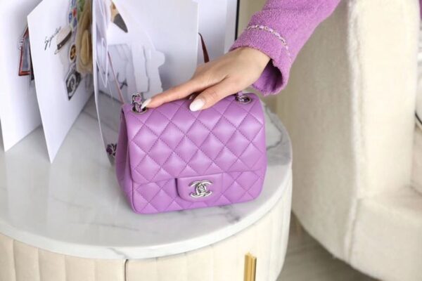 Chanel Classic Mini Flap Bag Silver Hardware Caviar Leather Spring/Summer Collection Purple - Image 17