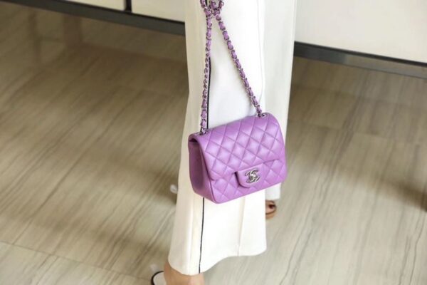 Chanel Classic Mini Flap Bag Silver Hardware Caviar Leather Spring/Summer Collection Purple - Image 13