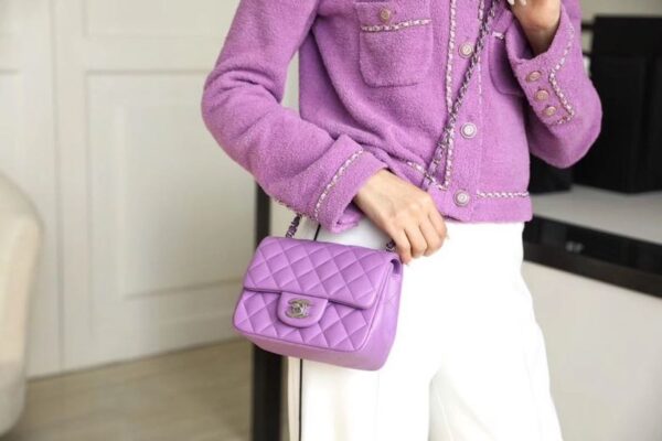 Chanel Classic Mini Flap Bag Silver Hardware Caviar Leather Spring/Summer Collection Purple - Image 16