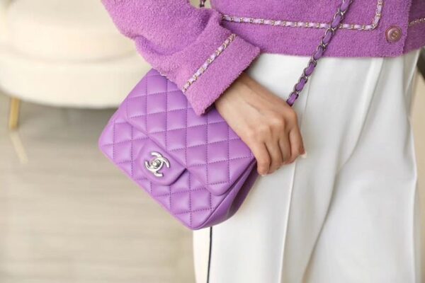 Chanel Classic Mini Flap Bag Silver Hardware Caviar Leather Spring/Summer Collection Purple - Image 14