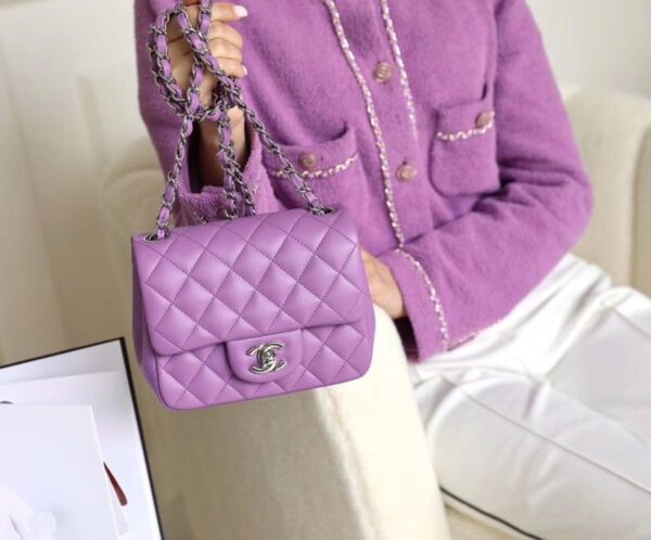 Chanel Classic Mini Flap Bag Silver Hardware Caviar Leather Spring/Summer Collection Purple - Image 18