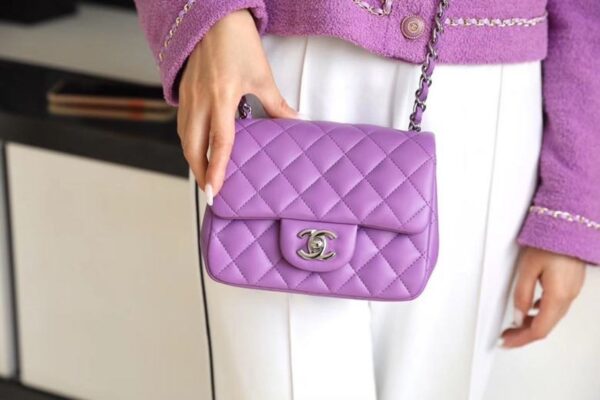 Chanel Classic Mini Flap Bag Silver Hardware Caviar Leather Spring/Summer Collection Purple - Image 12