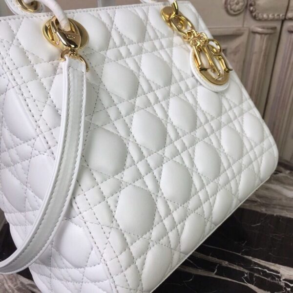 Christian Dior Lady Dior Bag 24cm Gold Hardware Lambskin Leather Spring/Summer Collection White - Image 7