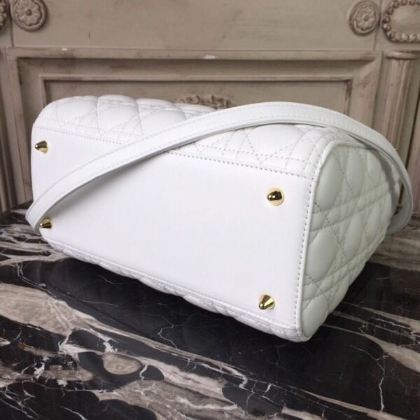 Christian Dior Lady Dior Bag 24cm Gold Hardware Lambskin Leather Spring/Summer Collection White - Image 5