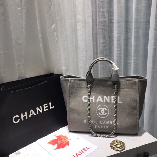 Chanel Deauville Tote 38cm Canvas Bag Spring/Summer Collection, Light Grey/White - Image 3