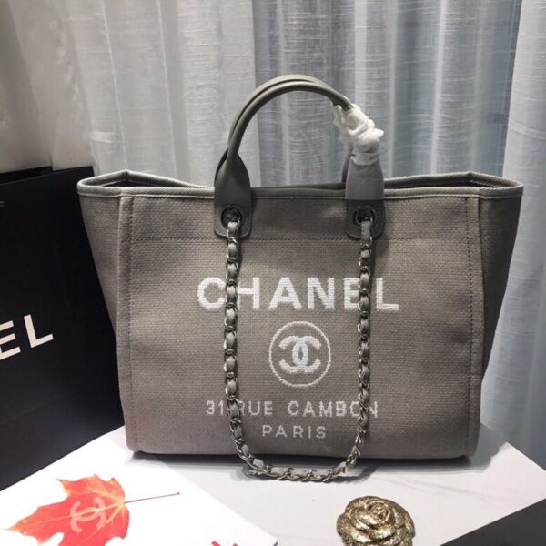 Chanel Deauville Tote 38cm Canvas Bag Spring/Summer Collection, Light Grey/White - Image 2