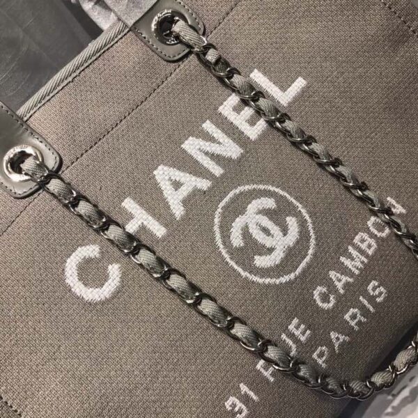 Chanel Deauville Tote 38cm Canvas Bag Spring/Summer Collection, Light Grey/White - Image 4