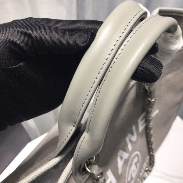 Chanel Deauville Tote 38cm Canvas Bag Spring/Summer Collection, Light Grey/White - Image 6