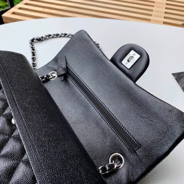Chanel Classic Flap Bag Silver/Gold Hardware Lambskin/Caviar Leather Spring/Summer Collection Black - Image 11