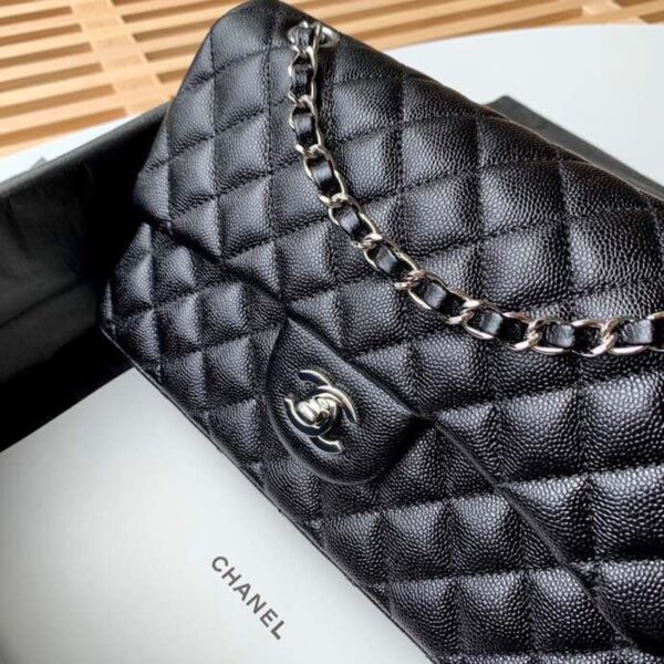 Chanel Classic Flap Bag Silver/Gold Hardware Lambskin/Caviar Leather Spring/Summer Collection Black - Image 7