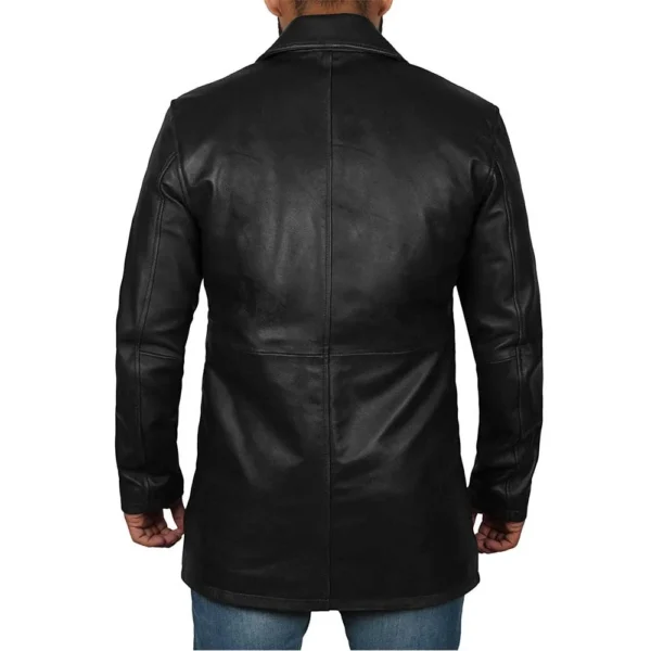 Men’s Black Leather Trench Coat – Retro Leather Jacket - Image 3