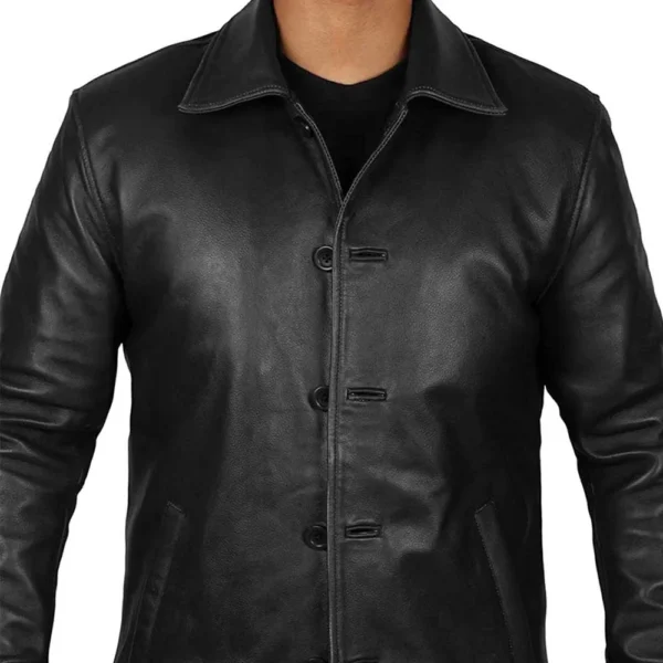 Men’s Black Leather Trench Coat – Retro Leather Jacket - Image 5