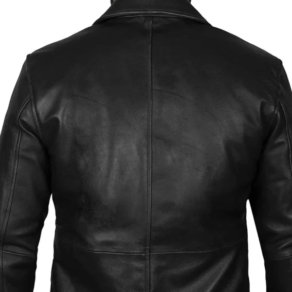Men’s Black Leather Trench Coat – Retro Leather Jacket - Image 2